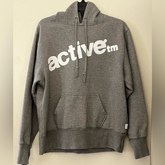 ACTIVE Men’s Gray/White Active Logo Hoodie Sweatshirt. Pocket In Front. Size M - Picture 1 of 8